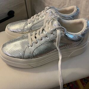 Jessica Simpson Silver Platform Sneakers with Metallic Finish